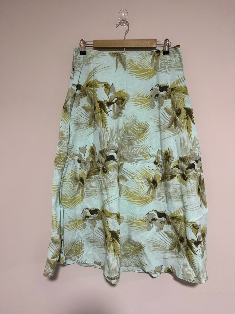 VTG Y2K 90s Tropical Linen A-Line Midi Skirt Size Large Cruise Vacation Summer